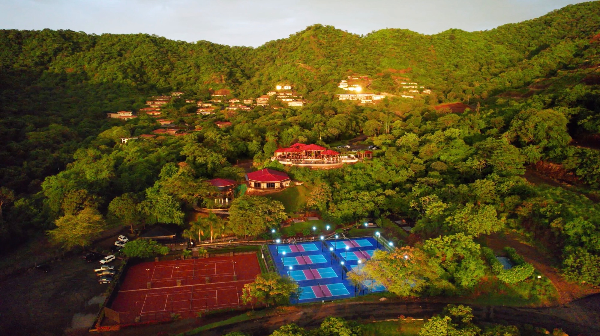 Courts at dusk lit up
