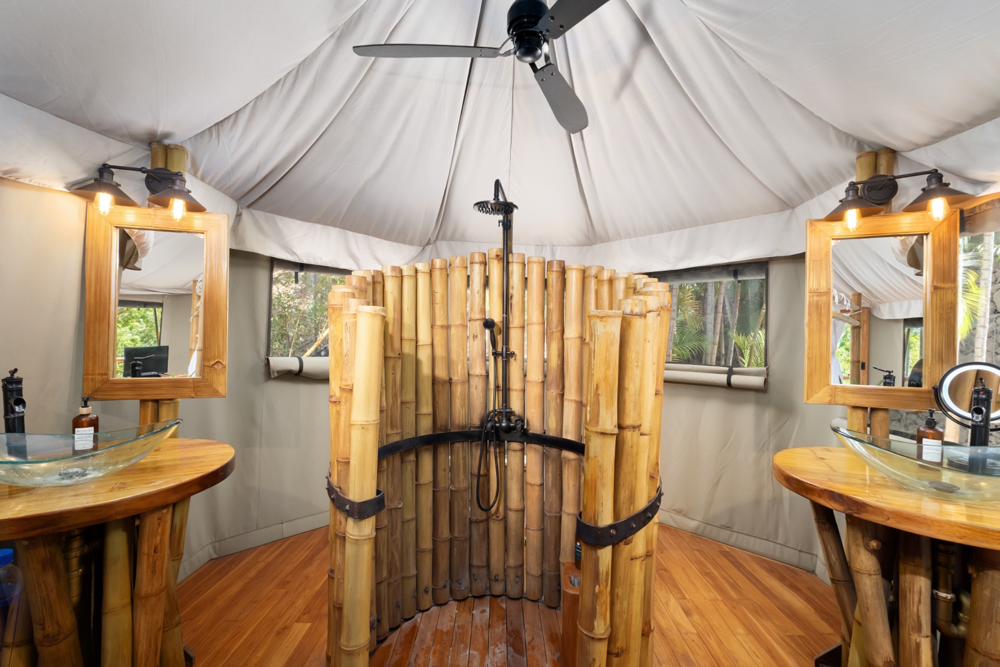 Bamboo tent bathroom